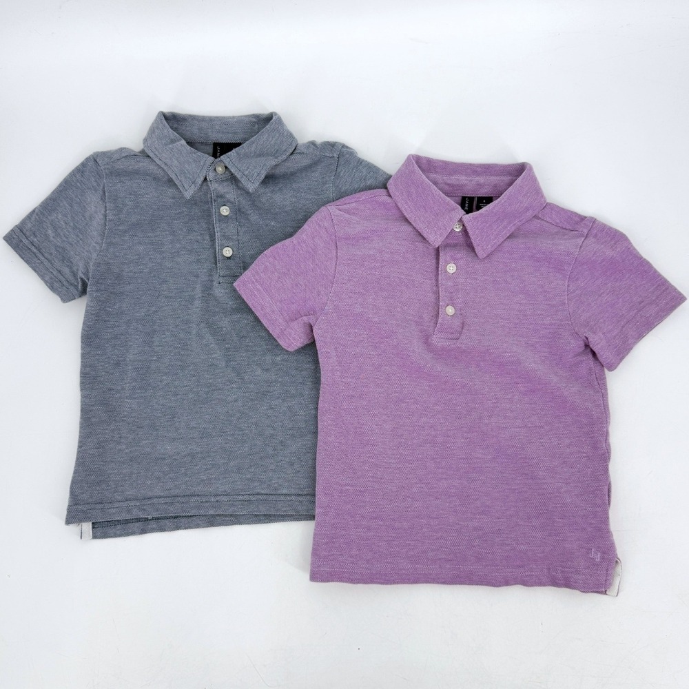 Bundle of 2 Janie and Jack Boy's Polo Short Sleeve Shirts Sz 4 Blue Purple